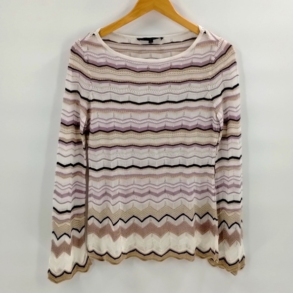 WHBM tan purple & white lightweight sweater size medium zig zag design shimmer - Picture 1 of 7